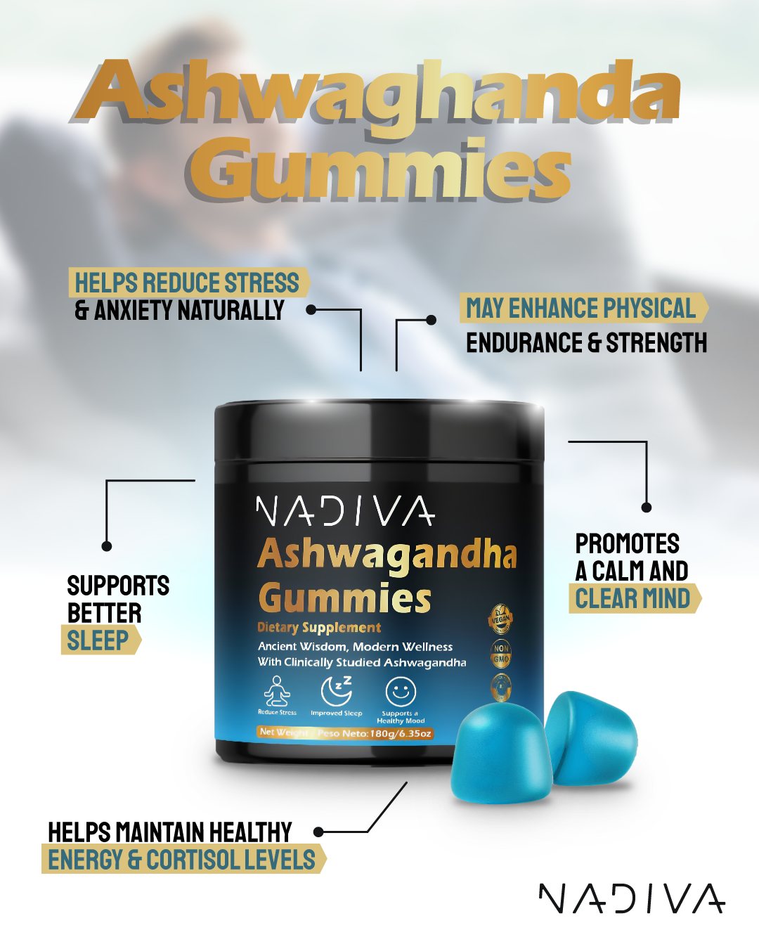 Nadiva Ashwagandha Gummies | Natural Stress Relief & Daily Balance