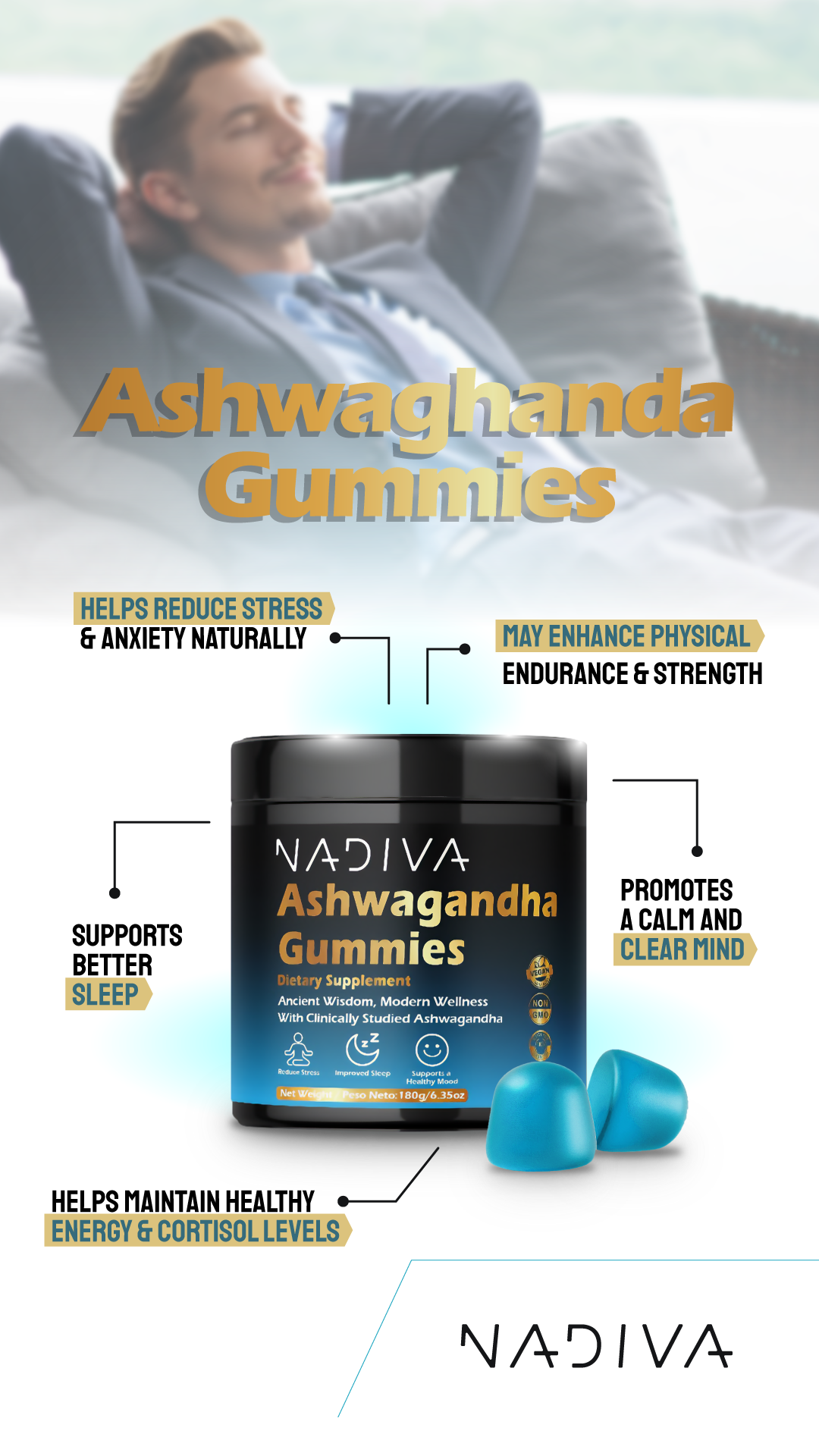 Nadiva Ashwagandha Gummies | Natural Stress Relief & Daily Balance